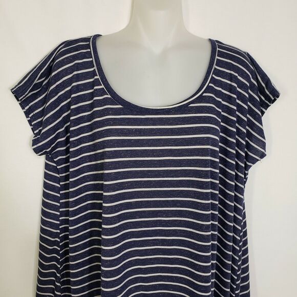 Happening In The Present Womens Top Medium Blue Striped Linen Blend Asymmetrical - Picture 3 of 9